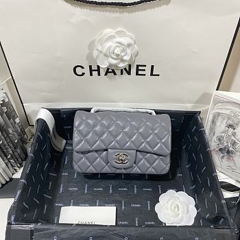 Chanel Mini Classic Flap Bag Leather Silver-tone Metal Gray A01116 20cm