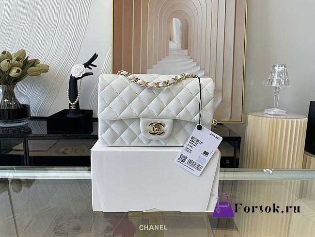 Chanel Mini Classic Flap Bag Leather Gold-tone Metal White A01116 20cm - 1