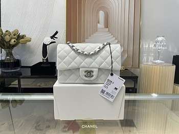 Chanel Mini Classic Flap Bag Leather Silver-tone Metal White A01116 20cm