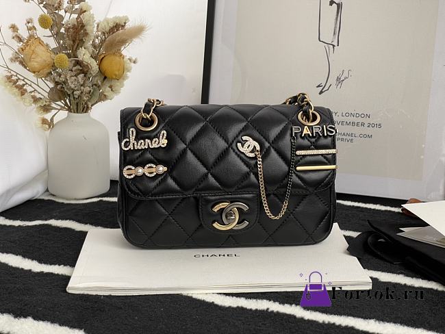 Chanel Small Flap Bag Ruthenium Black AS2979 23cm - 1