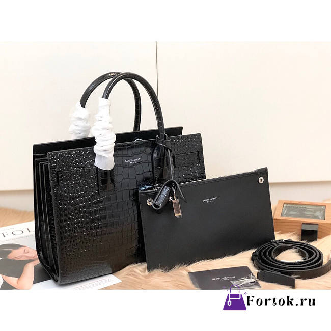Ysl Baby Classic Sac De Jour In Crocodile Embossed Leather Black 421863 26x20.5x12.5cm - 1