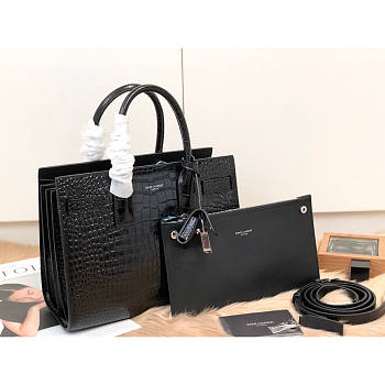 Ysl Baby Classic Sac De Jour In Crocodile Embossed Leather Black 421863 26x20.5x12.5cm