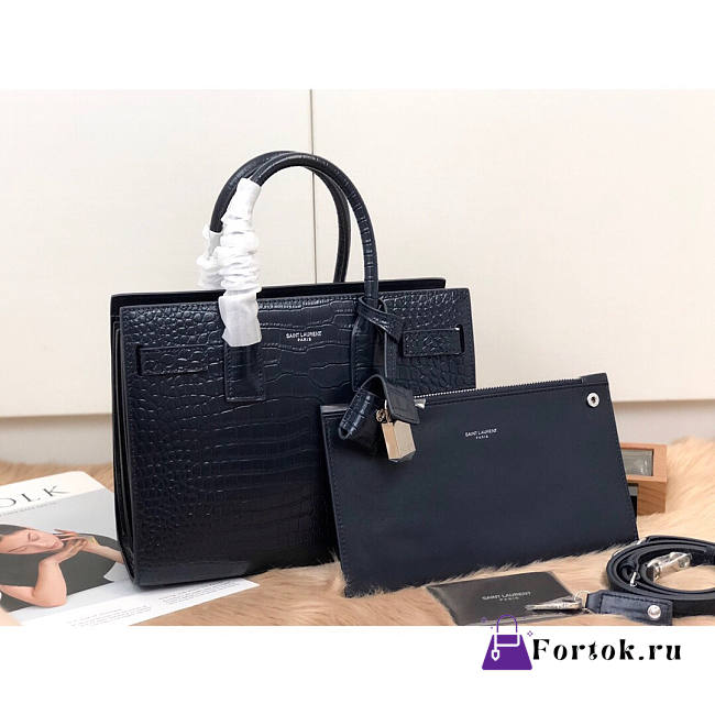 Ysl Baby Classic Sac De Jour In Crocodile Embossed Leather Navy 421863 26x20.5x12.5cm - 1