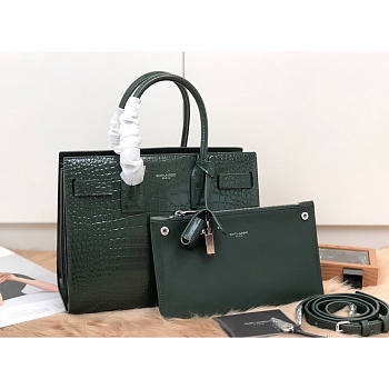 Ysl Baby Classic Sac De Jour In Crocodile Embossed Leather Green 421863 26x20.5x12.5cm