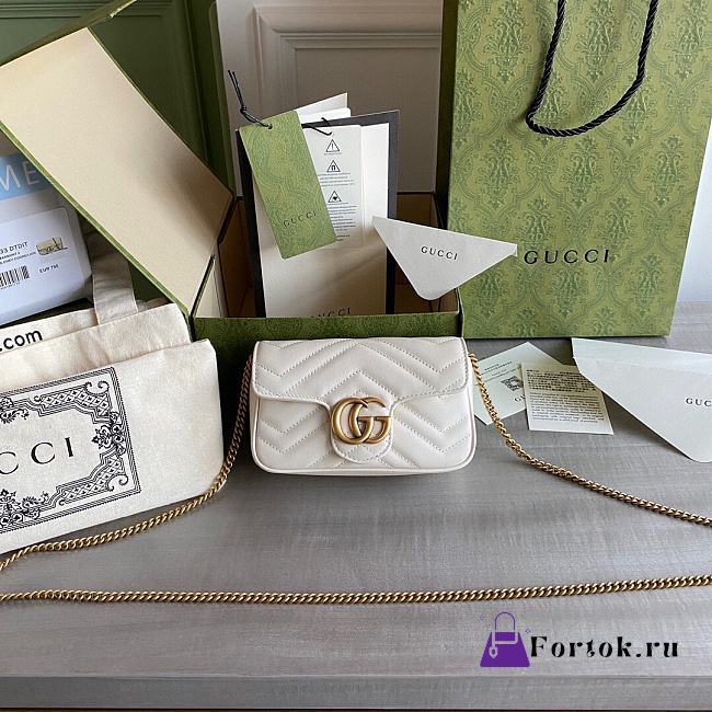 Gucci Super Mini GG Marmont Matelassé Leather White 476433 16.5x10x5cm - 1