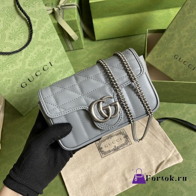Gucci Super Mini GG Marmont Matelassé Leather Silver Metal Gray 476433 16.5x10x5cm - 1