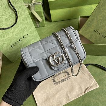 Gucci Super Mini GG Marmont Matelassé Leather Silver Metal Gray 476433 16.5x10x5cm