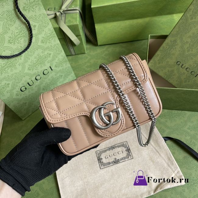 Gucci Super Mini GG Marmont Matelassé Leather Silver Metal Rose Beige 476433 16.5x10x5cm - 1