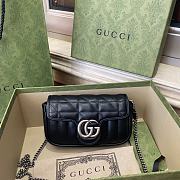 Gucci Super Mini GG Marmont Matelassé Leather Silver Metal Black 476433 16.5x10x5cm - 1