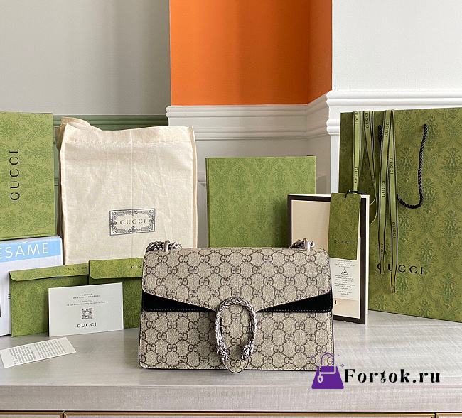 Gucci Small Dionysus GG Shoulder Bag Beige/Black 400249 28×17×9cm - 1