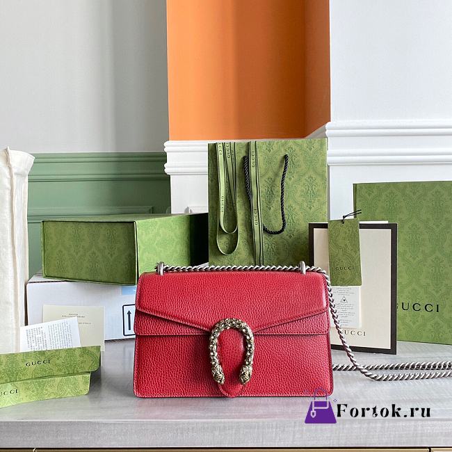 Gucci Small Dionysus GG Shoulder Bag Leather Red 400249 28×17×9cm - 1
