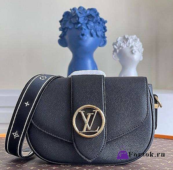 Louis Vuitton LV Pont 9 Soft MM Grained Calfskin Leather Black M58967 25x17.5x8cm - 1