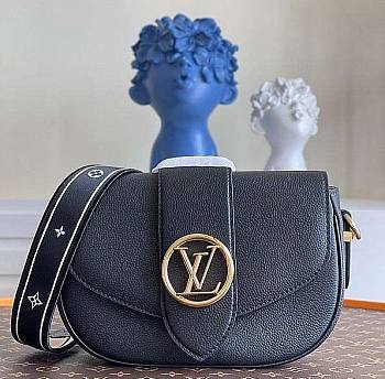 Louis Vuitton LV Pont 9 Soft MM Grained Calfskin Leather Black M58967 25x17.5x8cm