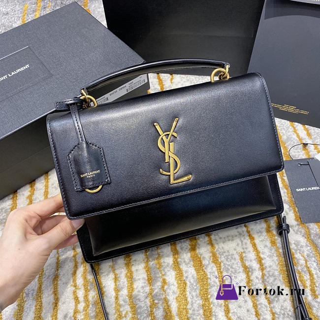 Ysl Medium Sunset Satchel Leather Black 634723 25x18x5cm - 1