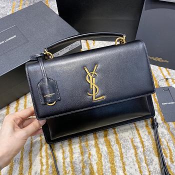 Ysl Medium Sunset Satchel Leather Black 634723 25x18x5cm