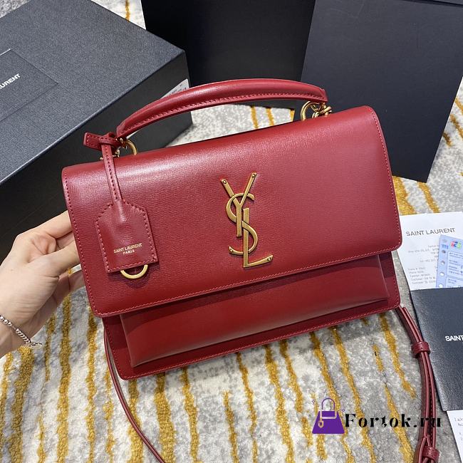 Ysl Medium Sunset Satchel Leather Red 634723 25x18x5cm - 1