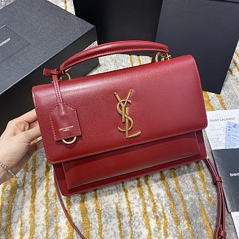 Ysl Medium Sunset Satchel Leather Red 634723 25x18x5cm