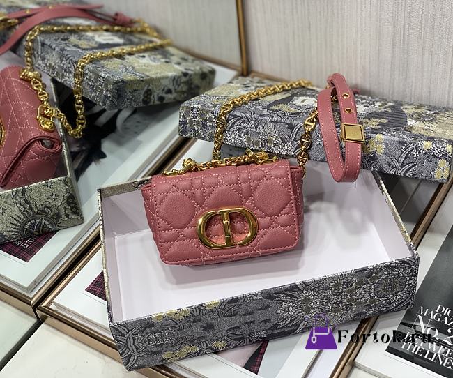 Dior Micro Caro Bag Cannage Leather Pink S2022 13x8x4cm - 1