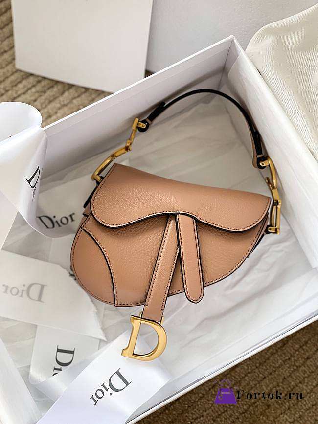 Dior Micro Saddle Grained Leather Beige S5662 12x7.5x5cm - 1