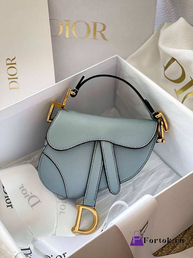 Dior Micro Saddle Grained Leather Blue S5662 12x7.5x5cm - 1