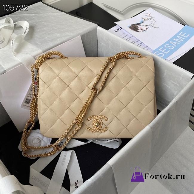 Chanel Flap Bag Leather Gold-tone Metal Beige AS2976 16×23.5×6.5cm - 1