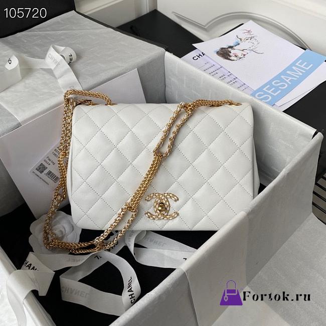 Chanel Flap Bag Leather Gold-tone Metal White AS2976 16×23.5×6.5cm - 1