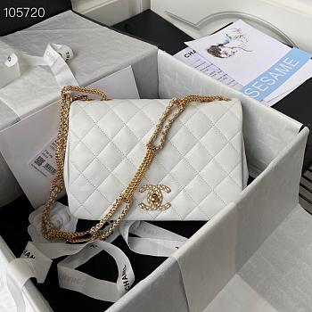 Chanel Flap Bag Leather Gold-tone Metal White AS2976 16×23.5×6.5cm