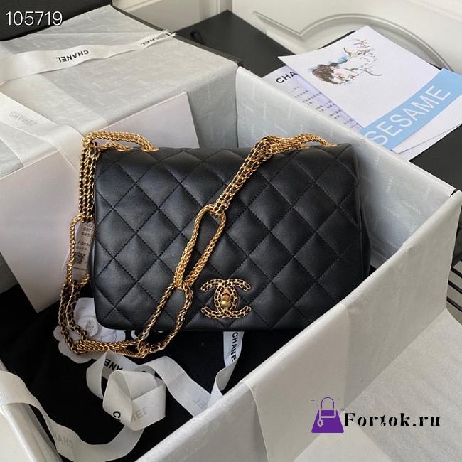 Chanel Flap Bag Leather Gold-tone Metal Black AS2976 16×23.5×6.5cm - 1