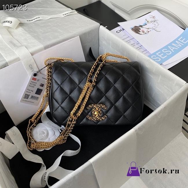 Chanel Small Flap Bag Leather Gold-tone Metal Black AS2976 20×6×15cm - 1