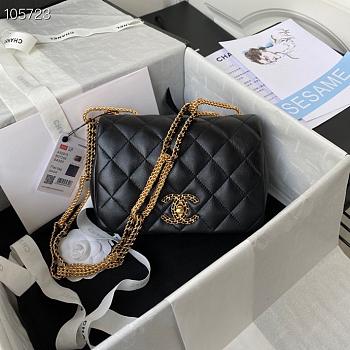 Chanel Small Flap Bag Leather Gold-tone Metal Black AS2976 20×6×15cm