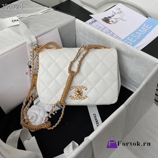 Chanel Small Flap Bag Leather Gold-tone Metal White AS2976 20×6×15cm - 1