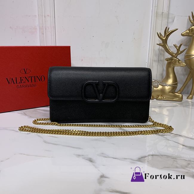 Valentino Vlogo Signature Grainy Leather Wallet With Chain Black 20x10x5.5cm - 1