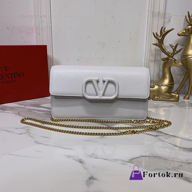 Valentino Vlogo Signature Grainy Leather Wallet With Chain White 20x10x5.5cm - 1