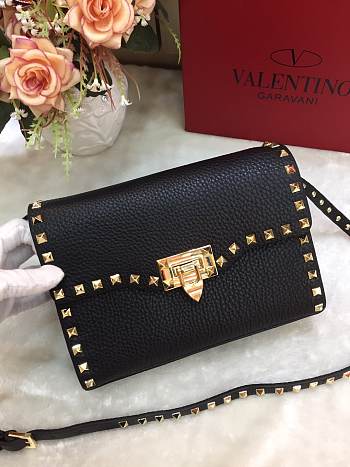 Valentino Small Rockstud Grainy Leather Bag Black 22.5×6.5×16.5cm