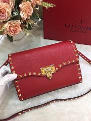 Valentino Small Rockstud Grainy Leather Bag Red 22.5×6.5×16.5cm - 1