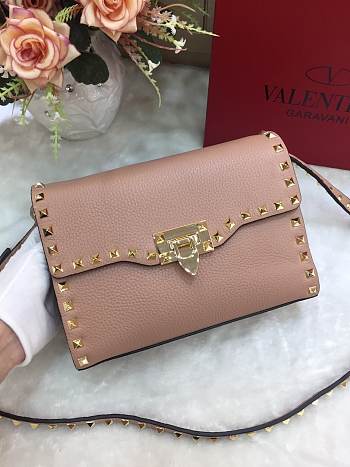 Valentino Small Rockstud Grainy Leather Bag Beige 22.5×6.5×16.5cm