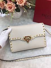 Valentino Small Rockstud Grainy Leather Bag White 22.5×6.5×16.5cm - 1