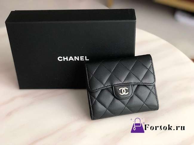 Chanel Small Flap Wallet Black Sliver-tone Metal A82288 10.5x11.5x3cm - 1