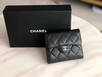 Chanel Small Flap Wallet Black Sliver-tone Metal A82288 10.5x11.5x3cm