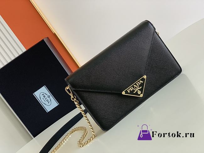 Prada Saffiano Leather Shoulder Bag Black 1BD318 21.5x14x4cm - 1