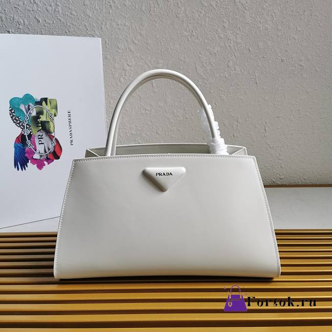 Prada Brushed Leather Handbag White 1BA327 33x18x13.5cm - 1
