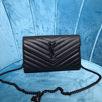 Ysl Monogram Chain Wallet Grained Leather Black 377828 22.5x14x4cm