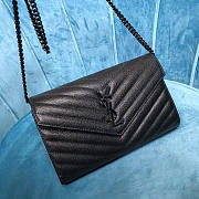 Ysl Monogram Chain Wallet Grained Leather Black 377828 22.5x14x4cm - 4
