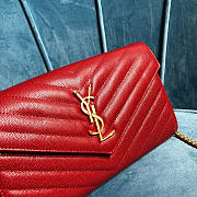 Ysl Monogram Chain Wallet Grained Leather Red 377828 22.5x14x4cm - 3