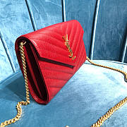 Ysl Monogram Chain Wallet Grained Leather Red 377828 22.5x14x4cm - 5