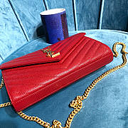 Ysl Monogram Chain Wallet Grained Leather Red 377828 22.5x14x4cm - 4