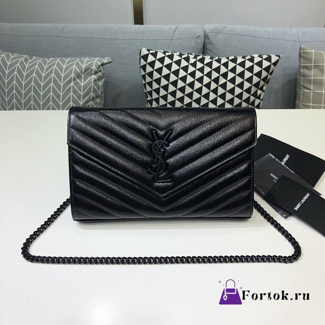 Ysl Monogram Chain Wallet Leather Black 377828 22.5x14x4cm - 1