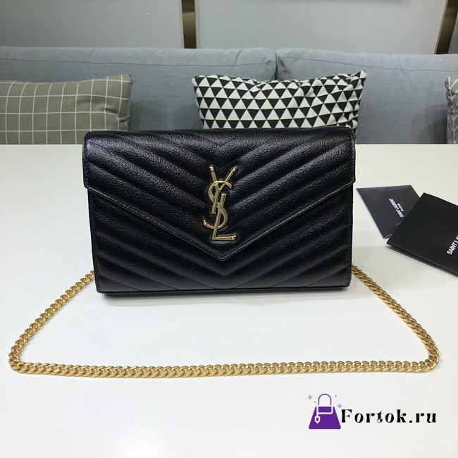 Ysl Monogram Chain Wallet Leather Gold-tone Metal Black 377828 22.5x14x4cm - 1