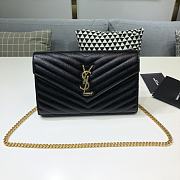 Ysl Monogram Chain Wallet Leather Gold-tone Metal Black 377828 22.5x14x4cm - 1