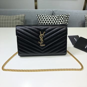 Ysl Monogram Chain Wallet Leather Gold-tone Metal Black 377828 22.5x14x4cm